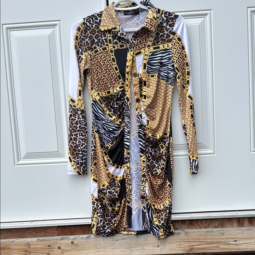 Leopard Print stretch Long Sleeve Dress